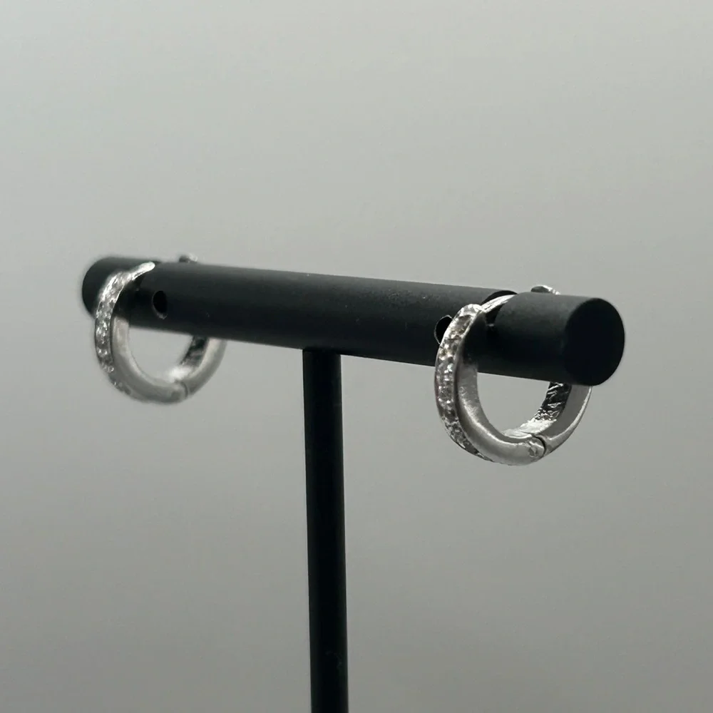 Dainty Sterling & Clear Stone Huggie Earrings